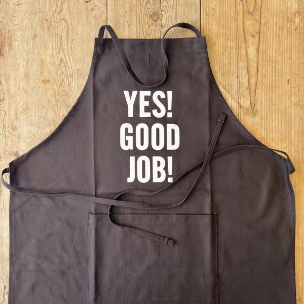 DRESSSEN Adult Apron "YES GOOD JOB" -dark brown