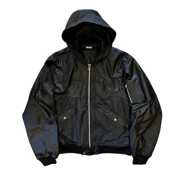 OLDPARK hooded flight jacket leather