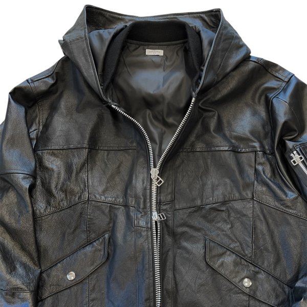 OLDPARK hooded flight jacket leather
